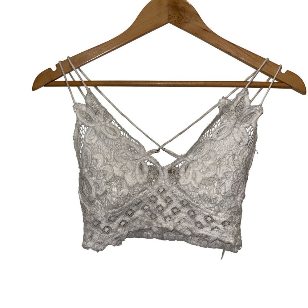 Free People Lace Crochet Small White Bralette Top With Adjustable Spaghetti Stra